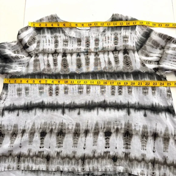 Bryn Walker Fran Gray Linen Bell Sleeve Tie Dye Tunic Top Blouse Size Large - Picture 11 of 12